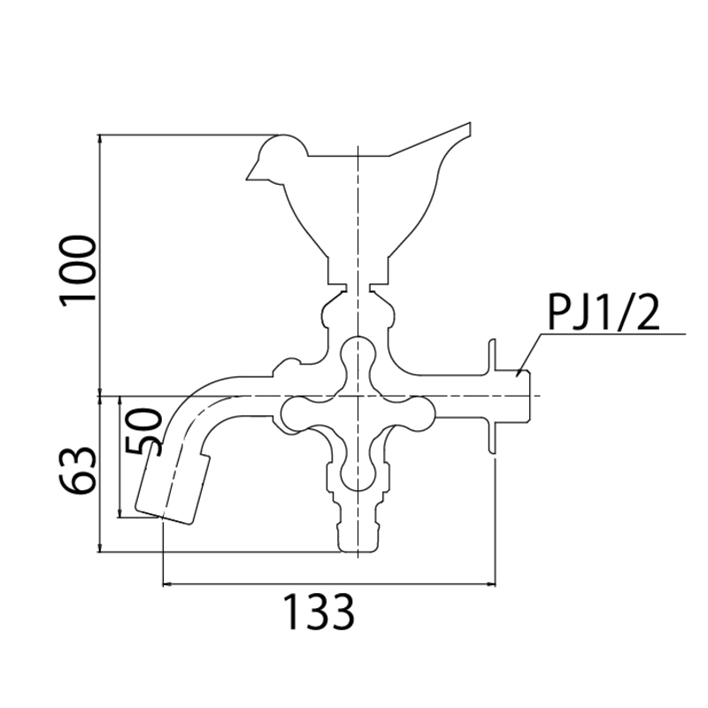 二口万能胴長水栓 スズメ/メッキ | 造園資材館