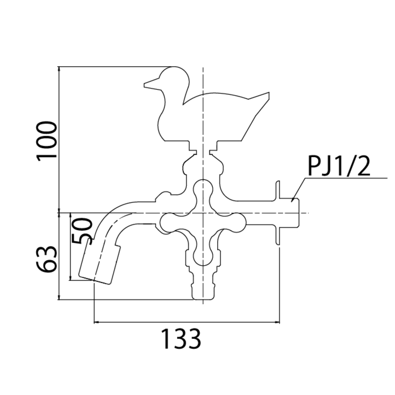 二口万能胴長水栓 カモ/メッキ | 造園資材館